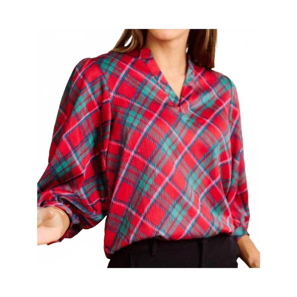 NEW MARY SQUARE tamryn top in red plaid